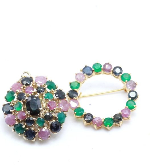 Two (2) Contemporary Genuine Gemstones Multi Color Pendant Brooch - Picture 6 of 7